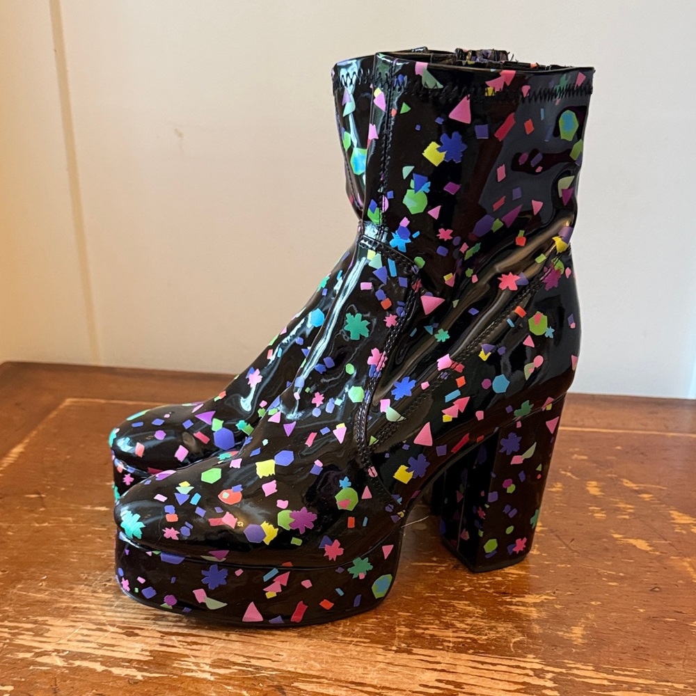 Womens Club Exx Black Confetti 4” Heel Boots Size 8